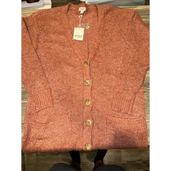 A.N.A. Womens Rust Tweed Marled Cable Knit V-Neck Sweater. Size MT(Med Tall) 9 - Picture 1 of 8